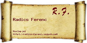 Radics Ferenc névjegykártya